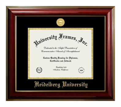 Heidelberg University Diploma Frame in Classic Mahogany with Gold Trim with Black & Gold Mats for DOCUMENT: 8 1/2"H X 11"W  