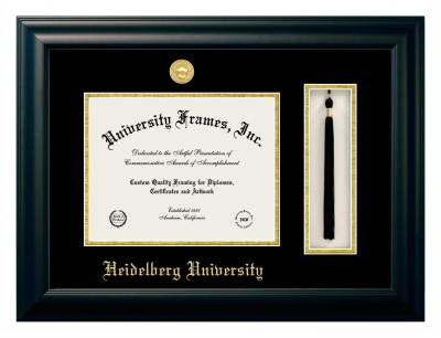 Heidelberg University Diploma with Tassel Box Frame in Satin Black with Black & Gold Mats for DOCUMENT: 8 1/2"H X 11"W  