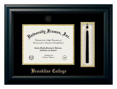 Brookline College Diploma with Tassel Box Frame in Satin Black with Black & Gold Mats for DOCUMENT: 8 1/2"H X 11"W  