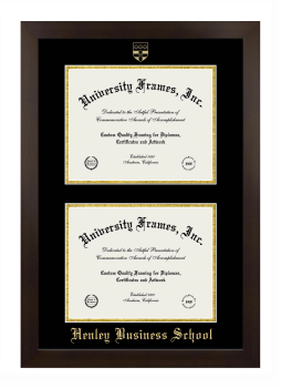 Double Degree (Stacked) Frame in Manhattan Espresso with Black & Gold Mats for DOCUMENT: 8 1/2"H X 11"W  , DOCUMENT: 8 1/2"H X 11"W  