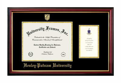 Diploma with Announcement Frame in Petite Mahogany with Gold Trim with Black & Gold Mats for DOCUMENT: 8 1/2"H X 11"W  ,  7"H X 4"W  