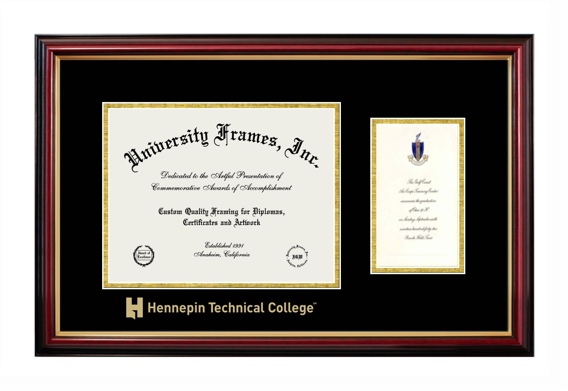 Hennepin Technical College Diploma with Announcement Frame in Petite  Mahogany with Gold Trim with Black & Gold Mats