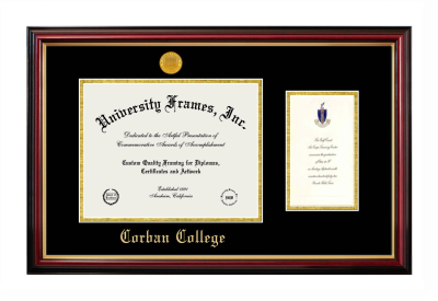 Diploma with Announcement Frame in Petite Mahogany with Gold Trim with Black & Gold Mats for DOCUMENT: 8 1/2"H X 11"W  ,  7"H X 4"W  