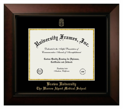 Brown University The Warren Alpert Medical School Diploma Frame in Legacy Black Cherry with Black & Gold Mats for DOCUMENT: 8 1/2"H X 11"W  