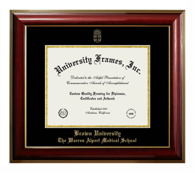 Brown University The Warren Alpert Medical School Diploma Frame in Classic Mahogany with Gold Trim with Black & Gold Mats for DOCUMENT: 8 1/2"H X 11"W  