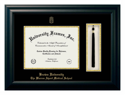 Brown University The Warren Alpert Medical School Diploma with Tassel Box Frame in Satin Black with Black & Gold Mats for DOCUMENT: 8 1/2"H X 11"W  