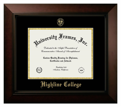 Highline College Diploma Frame in Legacy Black Cherry with Black & Gold Mats for DOCUMENT: 8 1/2"H X 11"W  