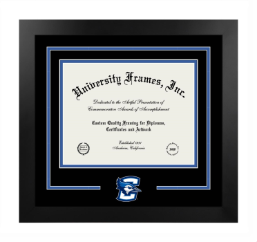 Creighton University Logo Mat Frame in Manhattan Black with Black & Royal Blue Mats for DOCUMENT: 8 1/2"H X 11"W  