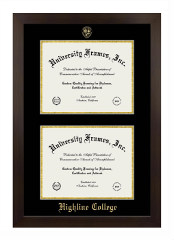 Double Degree (Stacked) Frame in Manhattan Espresso with Black & Gold Mats for DOCUMENT: 8 1/2"H X 11"W  , DOCUMENT: 8 1/2"H X 11"W  