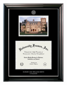 Double Opening with Campus Image (Stacked) Frame in Classic Ebony with Silver Trim with Black & Silver Mats for DOCUMENT: 8 1/2"H X 11"W  