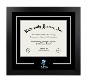 Dakota State University Logo Mat Frame in Manhattan Black with Black & Gray Mats for DOCUMENT: 8 1/2"H X 11"W  