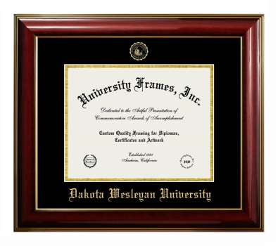 Dakota Wesleyan University Diploma Frame in Classic Mahogany with Gold Trim with Black & Gold Mats for DOCUMENT: 8 1/2"H X 11"W  