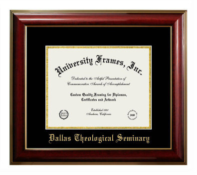 Dallas Theological Seminary Diploma Frame in Classic Mahogany with Gold Trim with Black & Gold Mats for DOCUMENT: 8 1/2"H X 11"W  