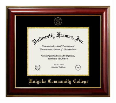 Holyoke Community College Diploma Frame in Classic Mahogany with Gold Trim with Black & Gold Mats for DOCUMENT: 8 1/2"H X 11"W  