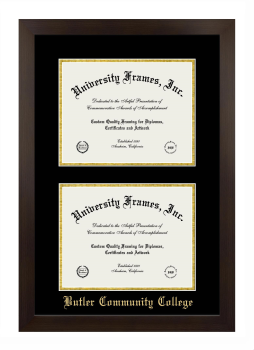 Double Degree (Stacked) Frame in Manhattan Espresso with Black & Gold Mats for DOCUMENT: 8 1/2"H X 11"W  , DOCUMENT: 8 1/2"H X 11"W  