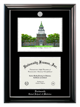 Double Opening with Campus Image (Stacked) Frame in Classic Ebony with Silver Trim with Black & Silver Mats for DOCUMENT: 8 1/2"H X 11"W  