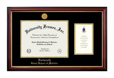 Diploma with Announcement Frame in Petite Mahogany with Gold Trim with Black & Gold Mats for DOCUMENT: 8 1/2"H X 11"W  ,  7"H X 4"W  