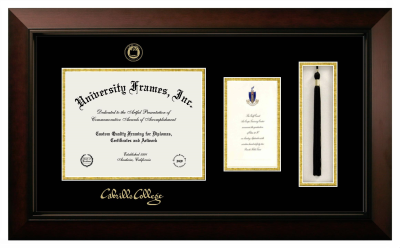 Diploma with Announcement & Tassel Box Frame in Legacy Black Cherry with Black & Gold Mats for DOCUMENT: 8 1/2"H X 11"W  ,  7"H X 4"W  