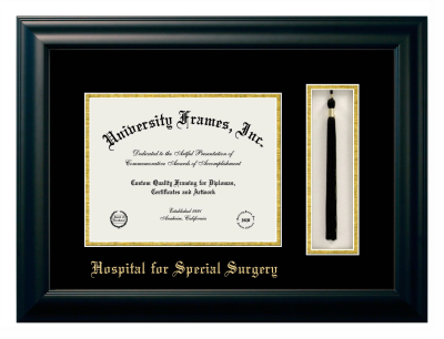 Hospital for Special Surgery Diploma with Tassel Box Frame in Satin Black with Black & Gold Mats for DOCUMENT: 8 1/2"H X 11"W  