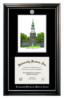 Double Opening with Campus Image (Stacked) Frame in Classic Ebony with Silver Trim with Black & Silver Mats for DOCUMENT: 8 1/2"H X 11"W  