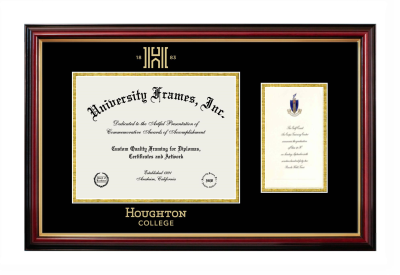 Diploma with Announcement Frame in Petite Mahogany with Gold Trim with Black & Gold Mats for DOCUMENT: 8 1/2"H X 11"W  ,  7"H X 4"W  