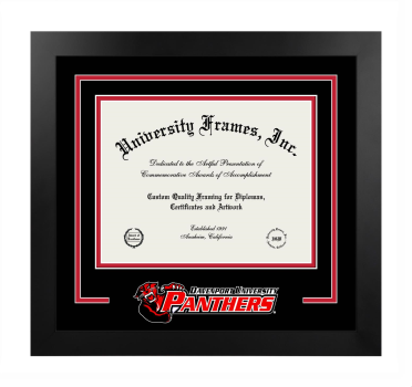 Logo Mat Frame in Manhattan Black with Black & Red Mats for DOCUMENT: 8 1/2"H X 11"W  