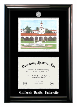 Double Opening with Campus Image (Stacked) Frame in Classic Ebony with Silver Trim with Black & Silver Mats for DOCUMENT: 8 1/2"H X 11"W  