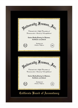 Double Degree (Stacked) Frame in Manhattan Espresso with Black & Gold Mats for DOCUMENT: 8 1/2"H X 11"W  , DOCUMENT: 8 1/2"H X 11"W  