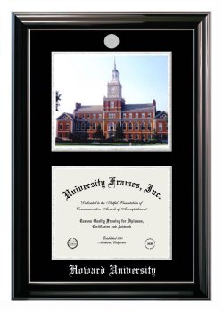 Double Opening with Campus Image (Stacked) Frame in Classic Ebony with Silver Trim with Black & Silver Mats for DOCUMENT: 8 1/2"H X 11"W  