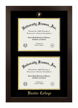 Double Degree (Stacked) Frame in Manhattan Espresso with Black & Gold Mats for DOCUMENT: 8 1/2"H X 11"W  , DOCUMENT: 8 1/2"H X 11"W  