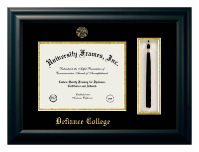 Defiance College Diploma with Tassel Box Frame in Satin Black with Black & Gold Mats for DOCUMENT: 8 1/2"H X 11"W  