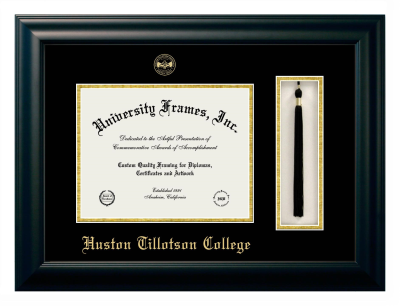 Diploma with Tassel Box Frame in Satin Black with Black & Gold Mats for DOCUMENT: 8 1/2"H X 11"W  