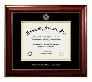 Delaware Technical Community College Diploma Frame in Classic Mahogany with Gold Trim with Black & Gold Mats for DOCUMENT: 8 1/2"H X 11"W  