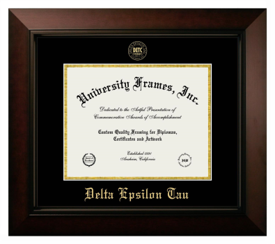 Delta Epsilon Tau Diploma Frame in Legacy Black Cherry with Black & Gold Mats for DOCUMENT: 8 1/2"H X 11"W  