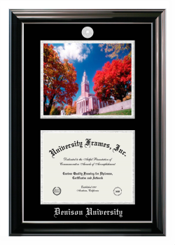 Double Opening with Campus Image (Stacked) Frame in Classic Ebony with Silver Trim with Black & Silver Mats for DOCUMENT: 8 1/2"H X 11"W  