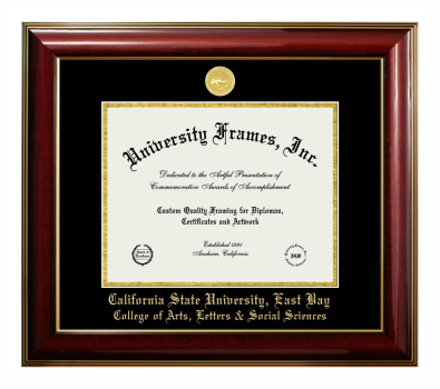 Diploma Frame in Classic Mahogany with Gold Trim with Black & Gold Mats for DOCUMENT: 8 1/2"H X 11"W  