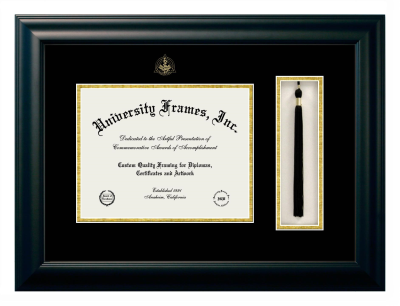 Diploma with Tassel Box Frame in Satin Black with Black & Gold Mats for DOCUMENT: 8 1/2"H X 11"W  