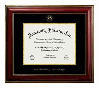 Denver School of Massage Therapy Diploma Frame in Classic Mahogany with Gold Trim with Black & Gold Mats for DOCUMENT: 8 1/2"H X 11"W  