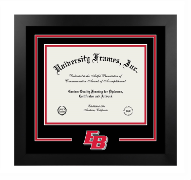 Logo Mat Frame in Manhattan Black with Black & Red Mats for DOCUMENT: 8 1/2"H X 11"W  