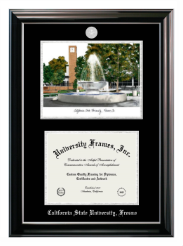 Double Opening with Campus Image (Stacked) Frame in Classic Ebony with Silver Trim with Black & Silver Mats for DOCUMENT: 8 1/2"H X 11"W  