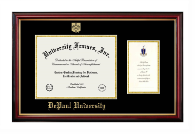 Diploma with Announcement Frame in Petite Mahogany with Gold Trim with Black & Gold Mats for DOCUMENT: 8 1/2"H X 11"W  ,  7"H X 4"W  