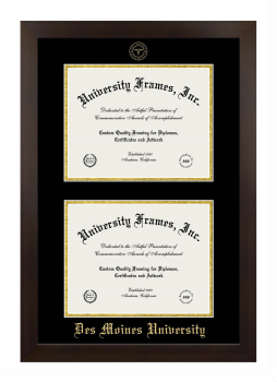 Double Degree (Stacked) Frame in Manhattan Espresso with Black & Gold Mats for DOCUMENT: 8 1/2"H X 11"W  , DOCUMENT: 8 1/2"H X 11"W  