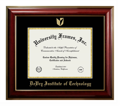 DeVry Institute of Technology Diploma Frame in Classic Mahogany with Gold Trim with Black & Gold Mats for DOCUMENT: 8 1/2"H X 11"W  