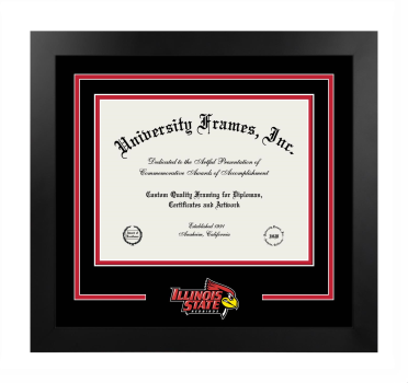 Logo Mat Frame in Manhattan Black with Black & Red Mats for DOCUMENT: 8 1/2"H X 11"W  