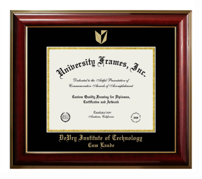 DeVry Institute of Technology Cum Laude (Ohio) Diploma Frame in Classic Mahogany with Gold Trim with Black & Gold Mats for DOCUMENT: 8 1/2"H X 11"W  