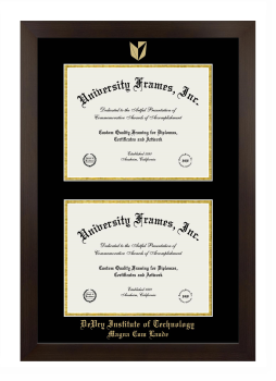 Double Degree (Stacked) Frame in Manhattan Espresso with Black & Gold Mats for DOCUMENT: 8 1/2"H X 11"W  , DOCUMENT: 8 1/2"H X 11"W  