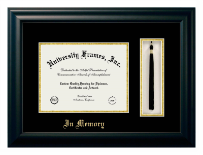 Diploma with Tassel Box Frame in Satin Black with Black & Gold Mats for DOCUMENT: 8 1/2"H X 11"W  