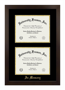 Double Degree (Stacked) Frame in Manhattan Espresso with Black & Gold Mats for DOCUMENT: 8 1/2"H X 11"W  , DOCUMENT: 8 1/2"H X 11"W  