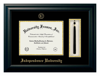 Diploma with Tassel Box Frame in Satin Black with Black & Gold Mats for DOCUMENT: 8 1/2"H X 11"W  