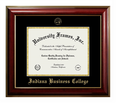 Indiana Business College Diploma Frame in Classic Mahogany with Gold Trim with Black & Gold Mats for DOCUMENT: 8 1/2"H X 11"W  